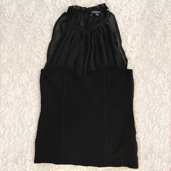Bebe Black/Sheer Sleeveless Blouse - Picture 1 of 5